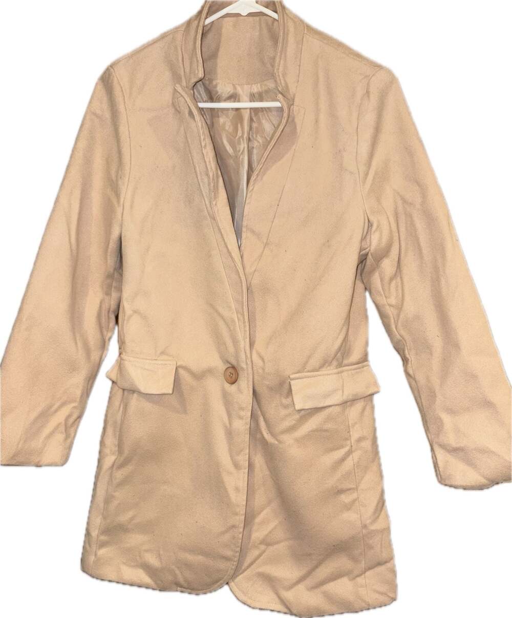 SHEIN Clasi Khaki Single Button Notch Lapel Pocketed Blazer